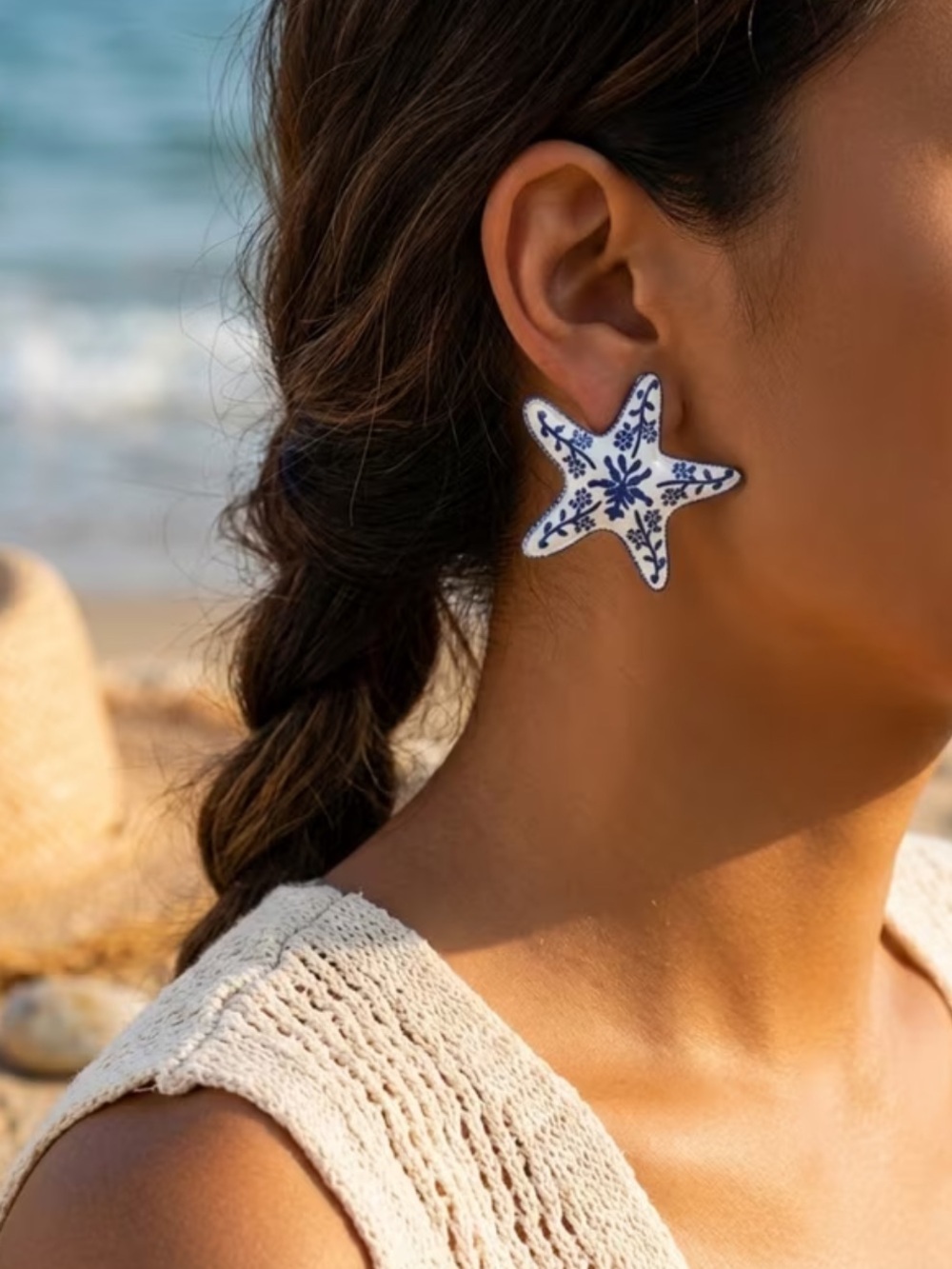 NEW! Blue and White Starfish Statement Earrings. Unique Star Earrings ⭐️ A5-157